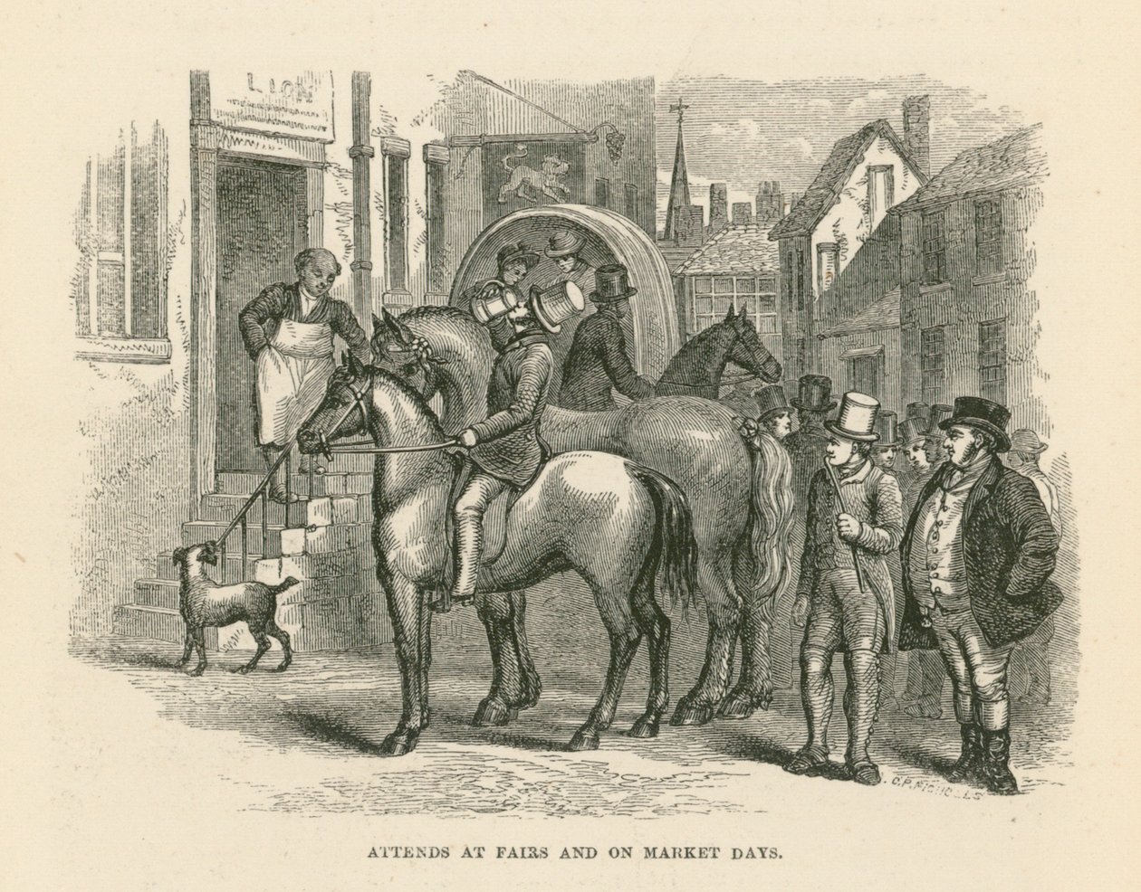 Présence sur les foires et les marchés (gravure) - English School