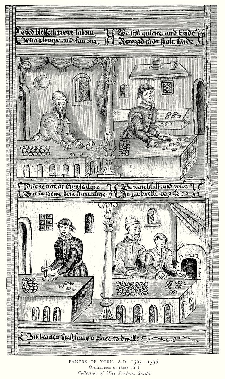 Boulangers de York, 1595-1596. Ordonnances de leur corporation (gravure) - English School