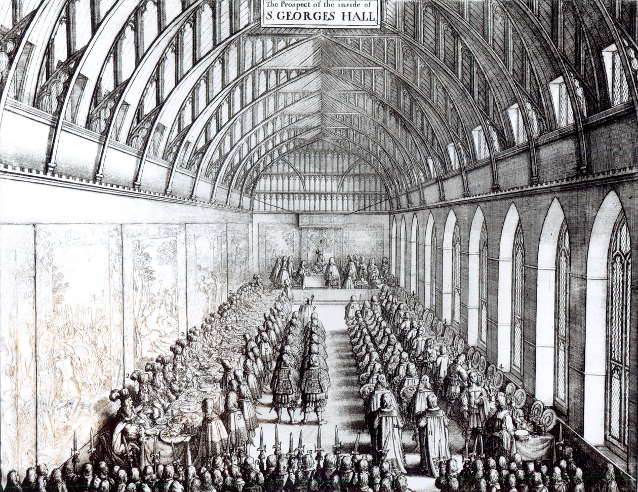 Banquet de Charles II dans la Salle Saint-Georges, Château de Windsor - English School