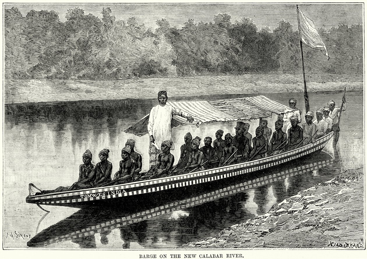 Chaland sur la rivière New Calabar (gravure) - English School