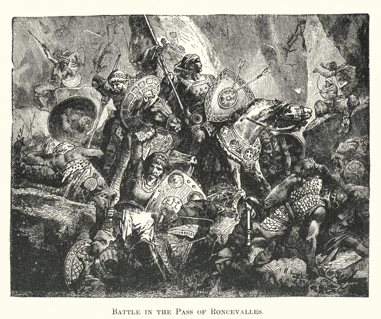 Bataille au col de Roncevalles (gravure) - English School