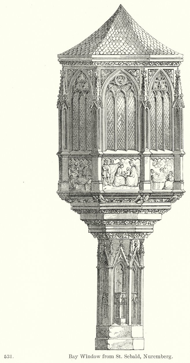 Fenêtre en baie de St Sebald, Nuremberg (gravure) - English School