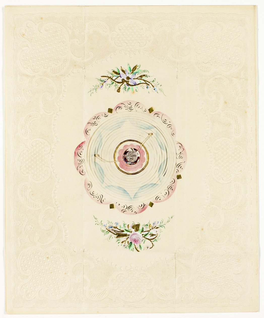 Sois à moi, vers 1830 (impression en couleur, valentin avec bordure en dentelle) - English School