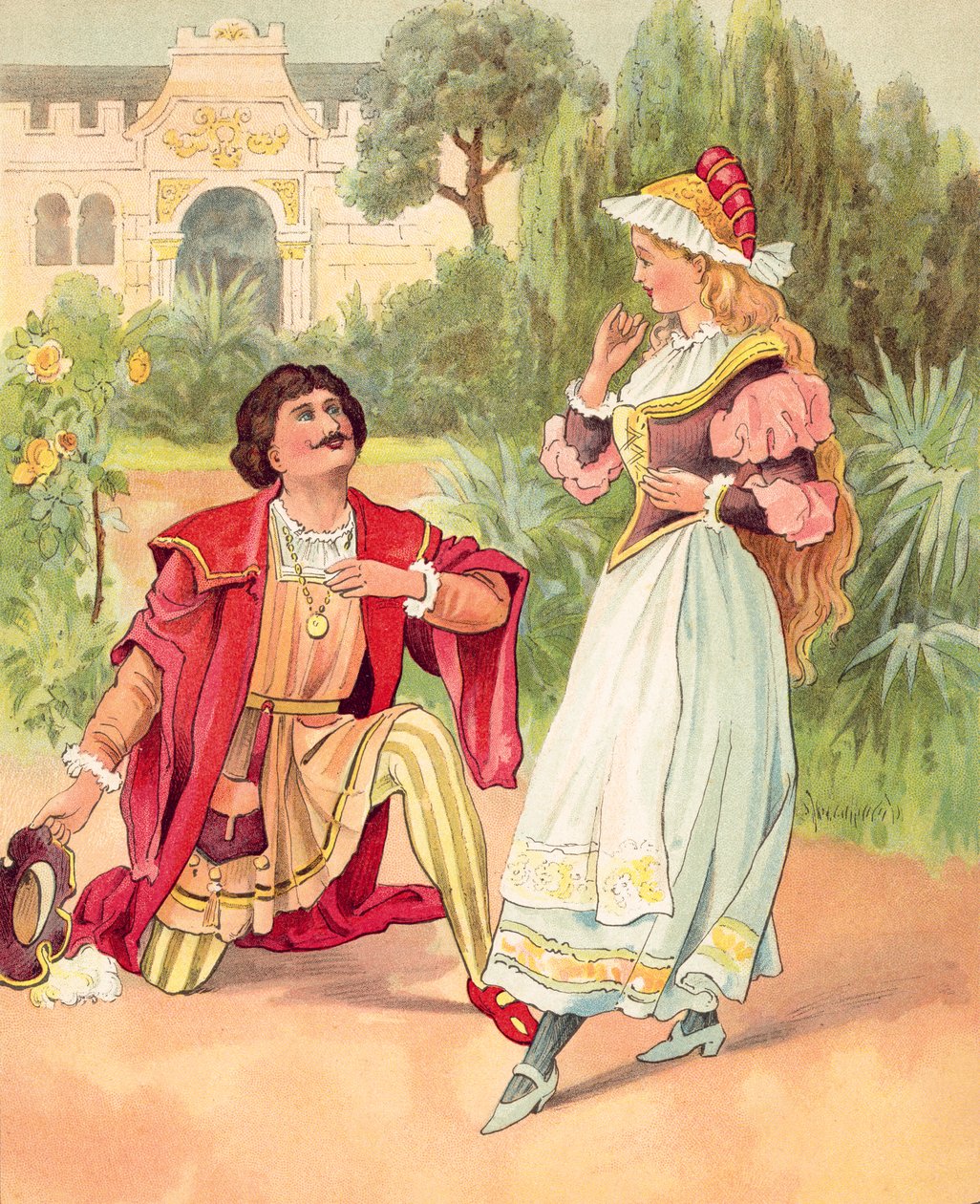 La Belle et la Bête, ici transformée en beau prince (lithographie couleur) - English School