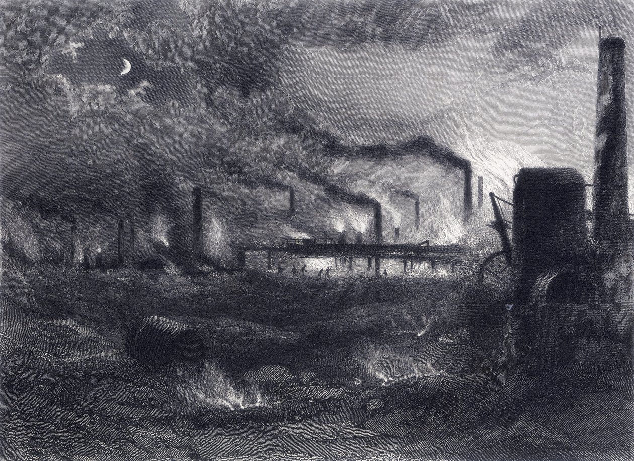 Black Country, près de Bilston, Staffordshire, tiré de "Staffordshire and Warwickshire Past and Present" par John Alfred Langford - English School