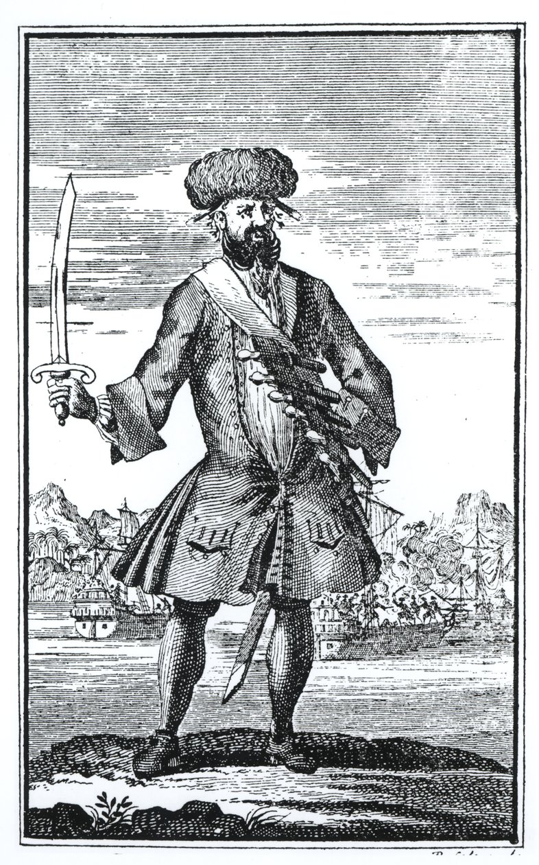 Barbe Noire le Pirate, extrait de A General History of the Robberies and Murders of the most Notorious Pyrates par le Capitaine Charles Johnson, publié en 1724 - English School