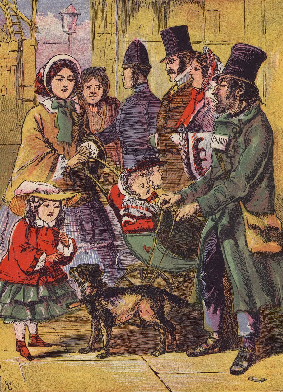 Mendiant aveugle (lithographie couleur) - English School