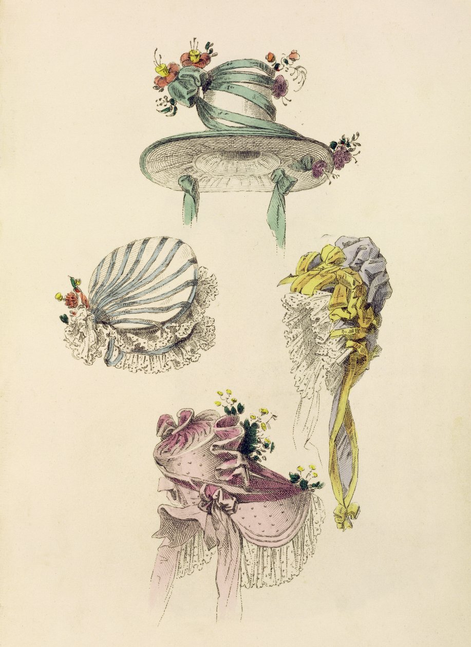 Bonnets pour une occasion, planche de mode de Ackermann