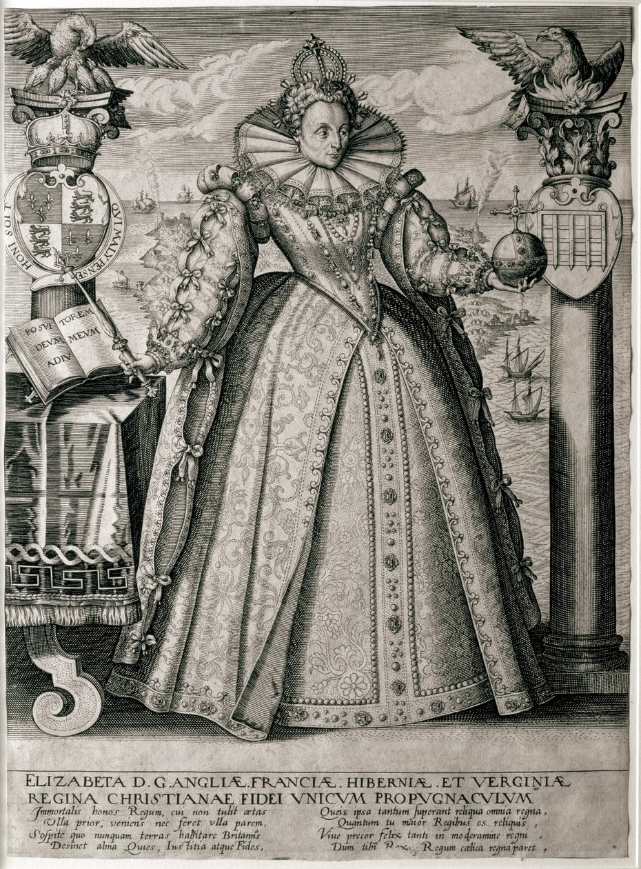 Frontispice de livre célébrant le règne heureux et prospère de la reine Élisabeth I, 1596 - English School
