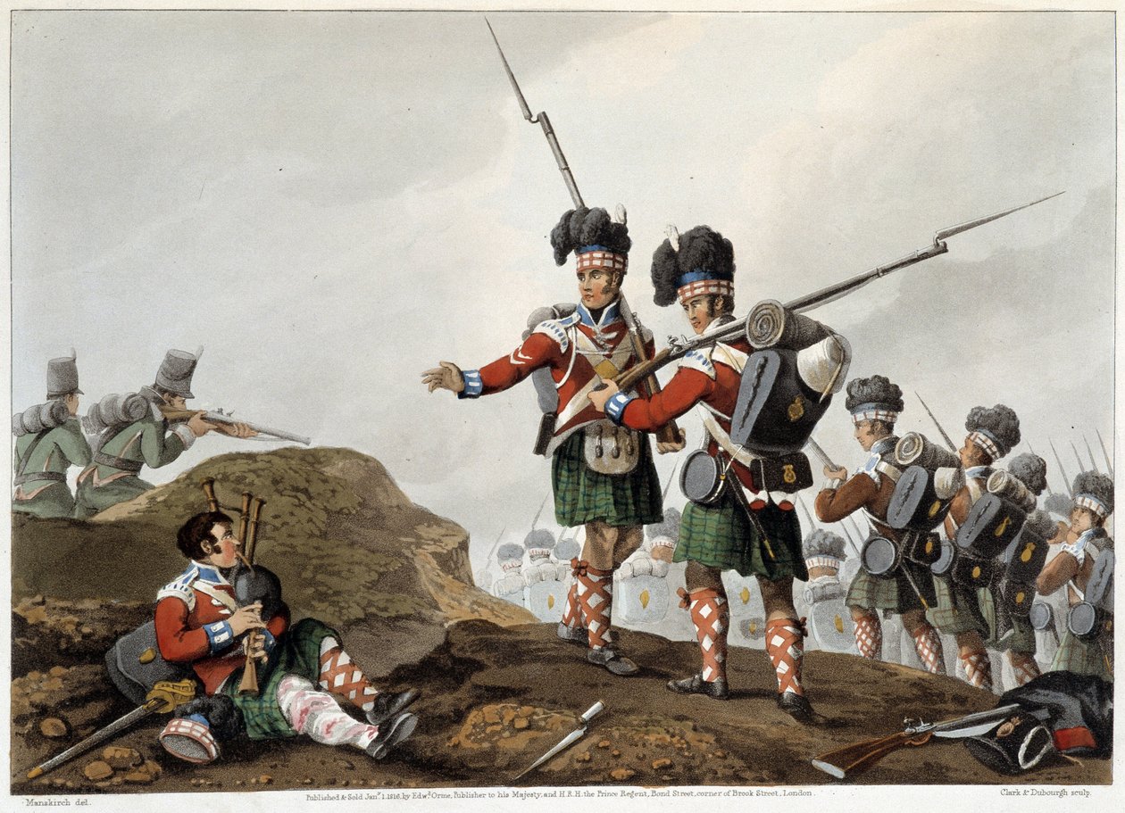 Bravoure dans "Anecdotes et incidents historiques, militaires et navals survenus aux armes de la Grande-Bretagne et de leurs alliés, se terminant à Waterloo" par Edward Orme. Ill. par Fry, Sutherland, Clark, Dubourg, W.Heart, JA, Atkinson... Éd. 1819, Lond - English School