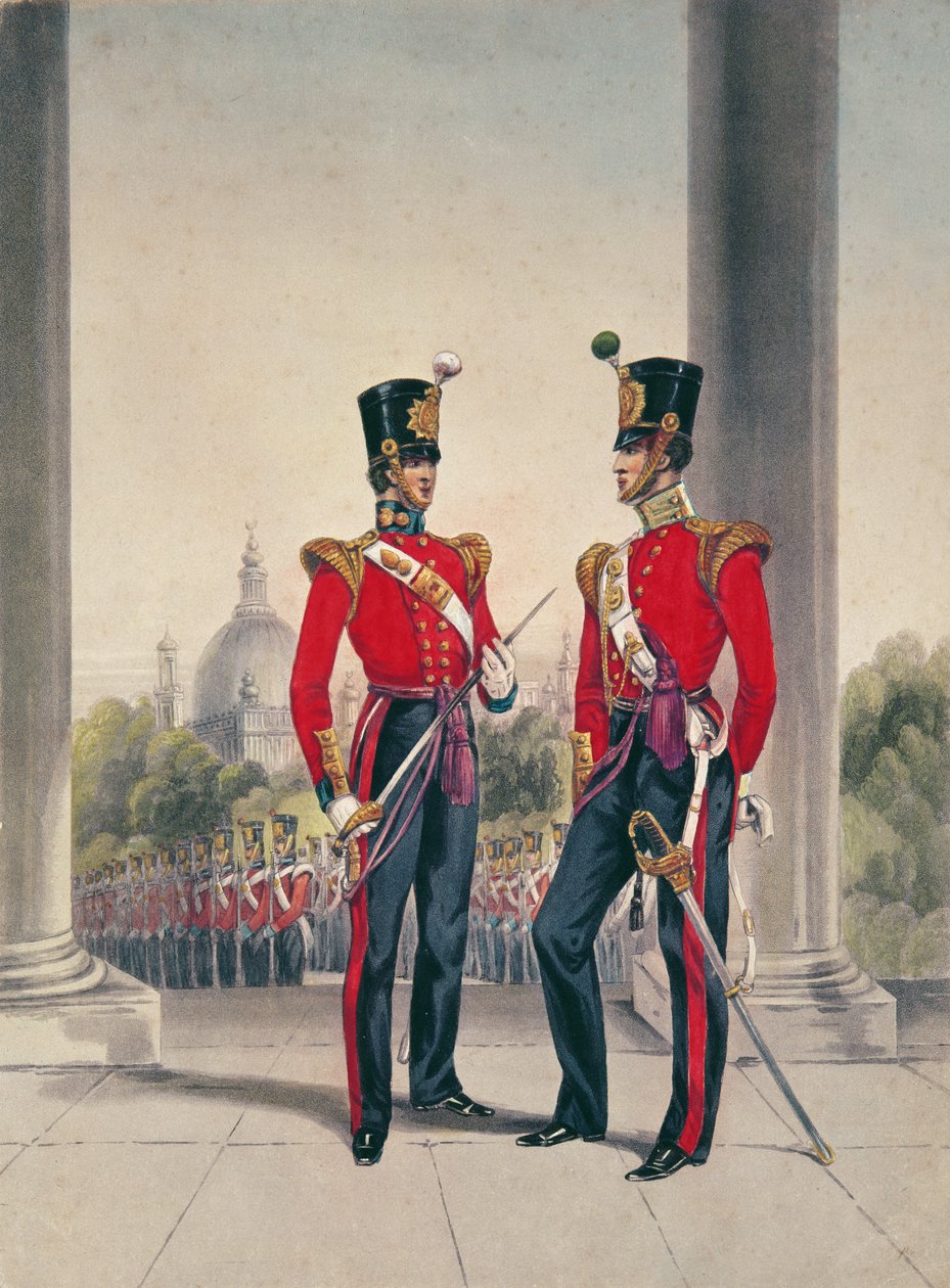 Officiers britanniques en Inde (gravure en couleur) - English School