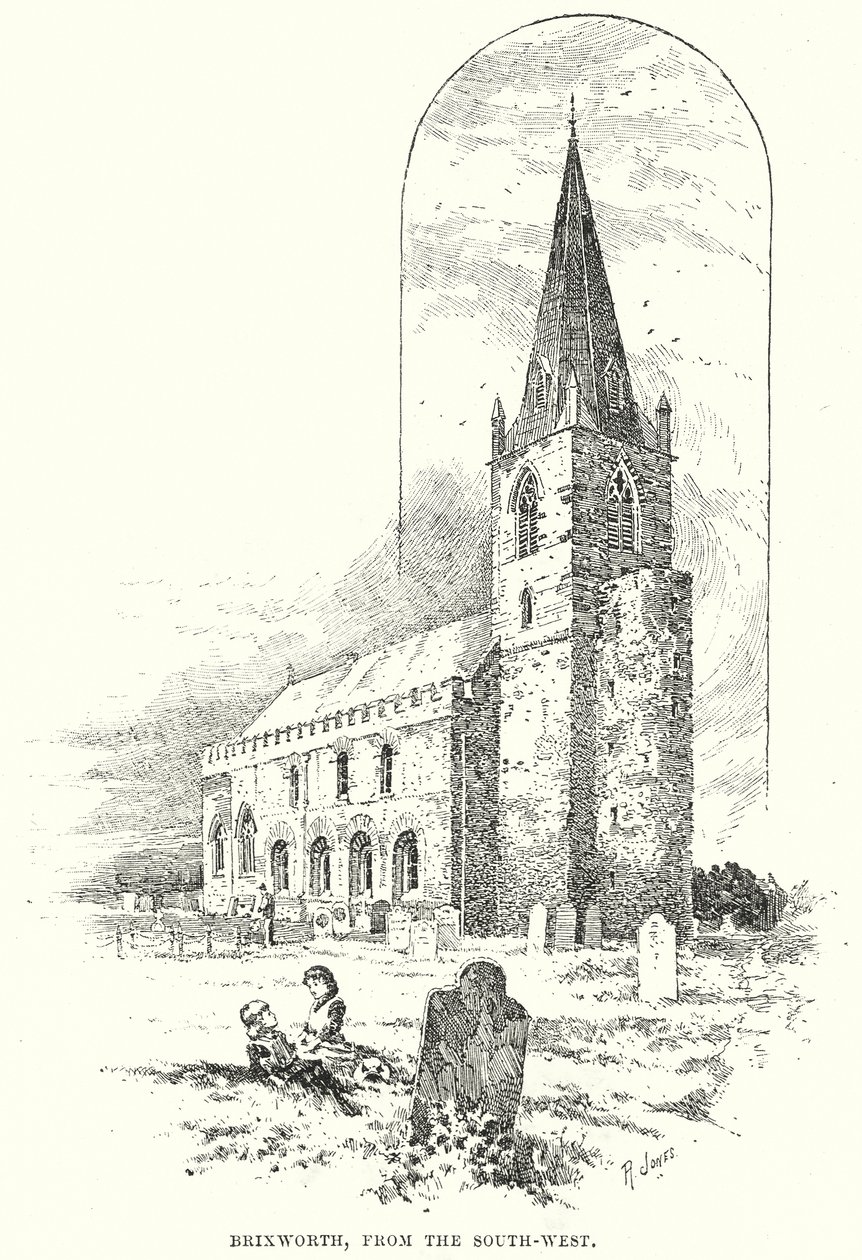Brixworth, vue du sud-ouest (gravure) - English School