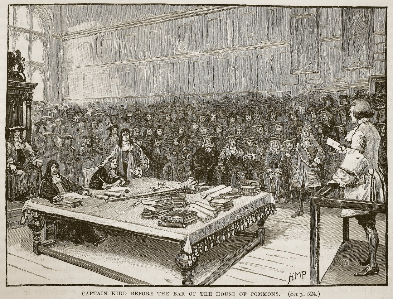 Le capitaine Kidd devant la barre de la Chambre des communes (illustration de Cassells Illustrated History of England) - English School