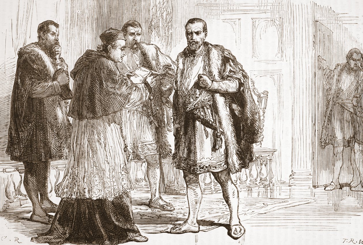Cardinal de Tournon lisant le placard protestant à François Ier, illustration de L