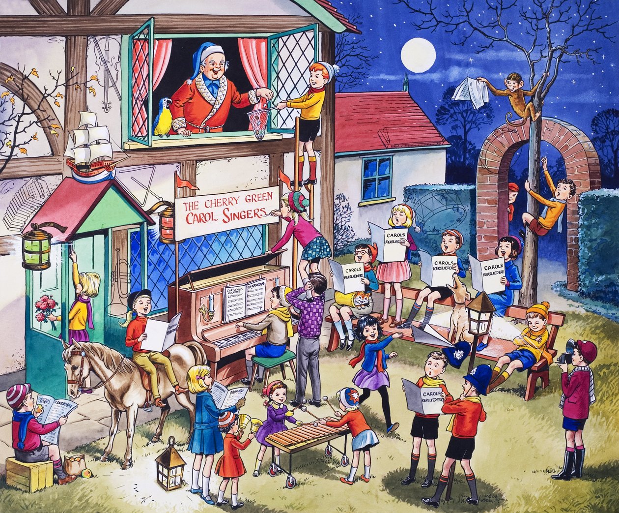 Carol Singers (gouache sur papier) - English School