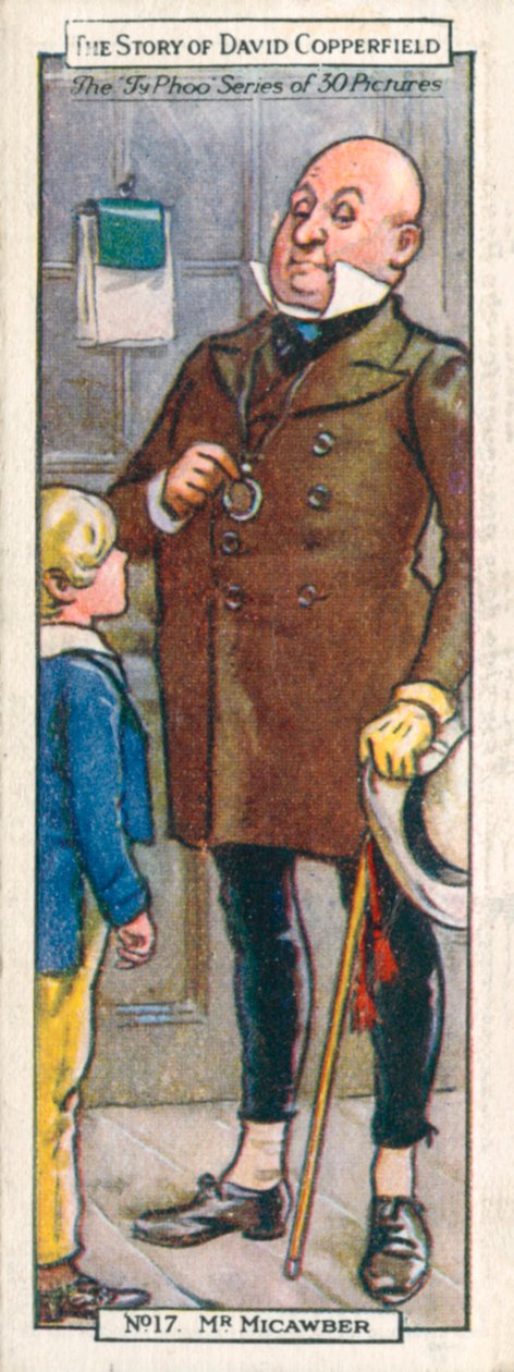 Personnages de David Copperfield : M. Micawber (lithographie couleur) - English School