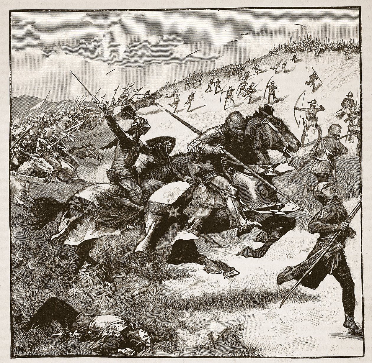 Charge des Écossais à Homildon Hill, illustration de Cassells Illustrated History of England - English School