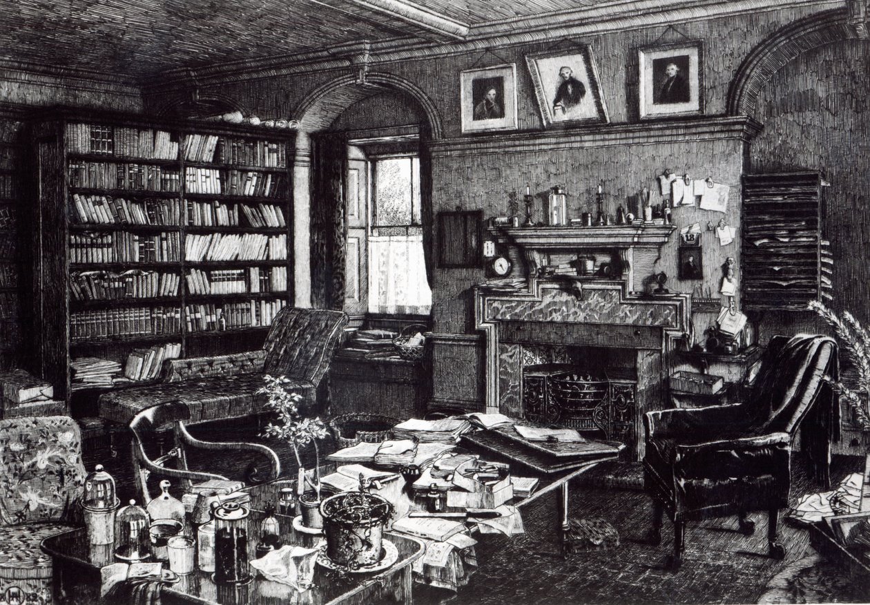 Le bureau de Charles Darwin à Down House, 1882 - English School