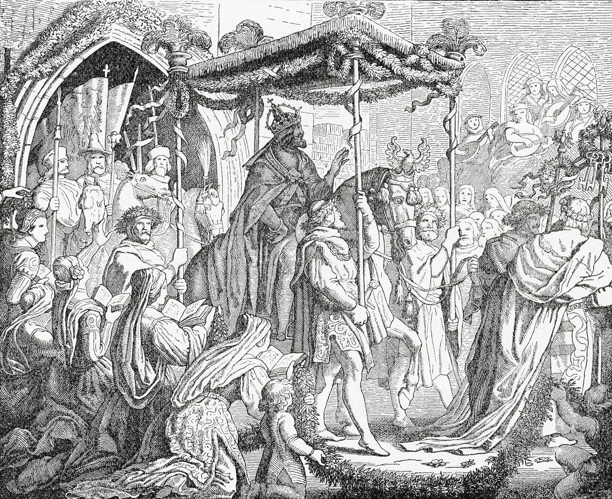 Charles IV, empereur romain germanique, visitant le pape Urbain V à Avignon en 1365, 1882 - English School