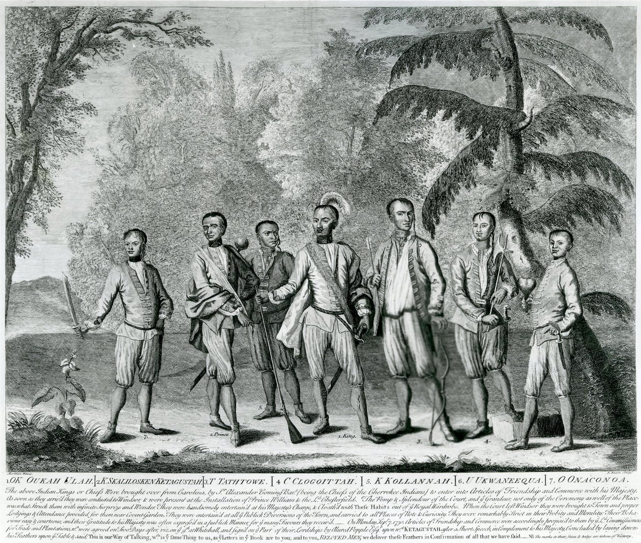 Chefs Cherokee de Caroline, vers 1730 (gravure) - English School