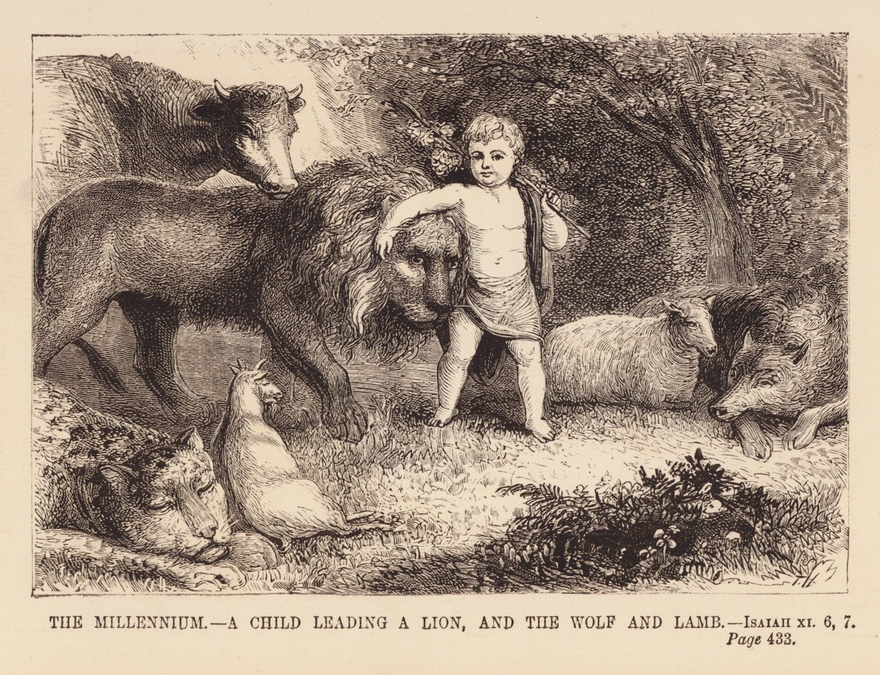 Enfant menant le lion, le loup et l