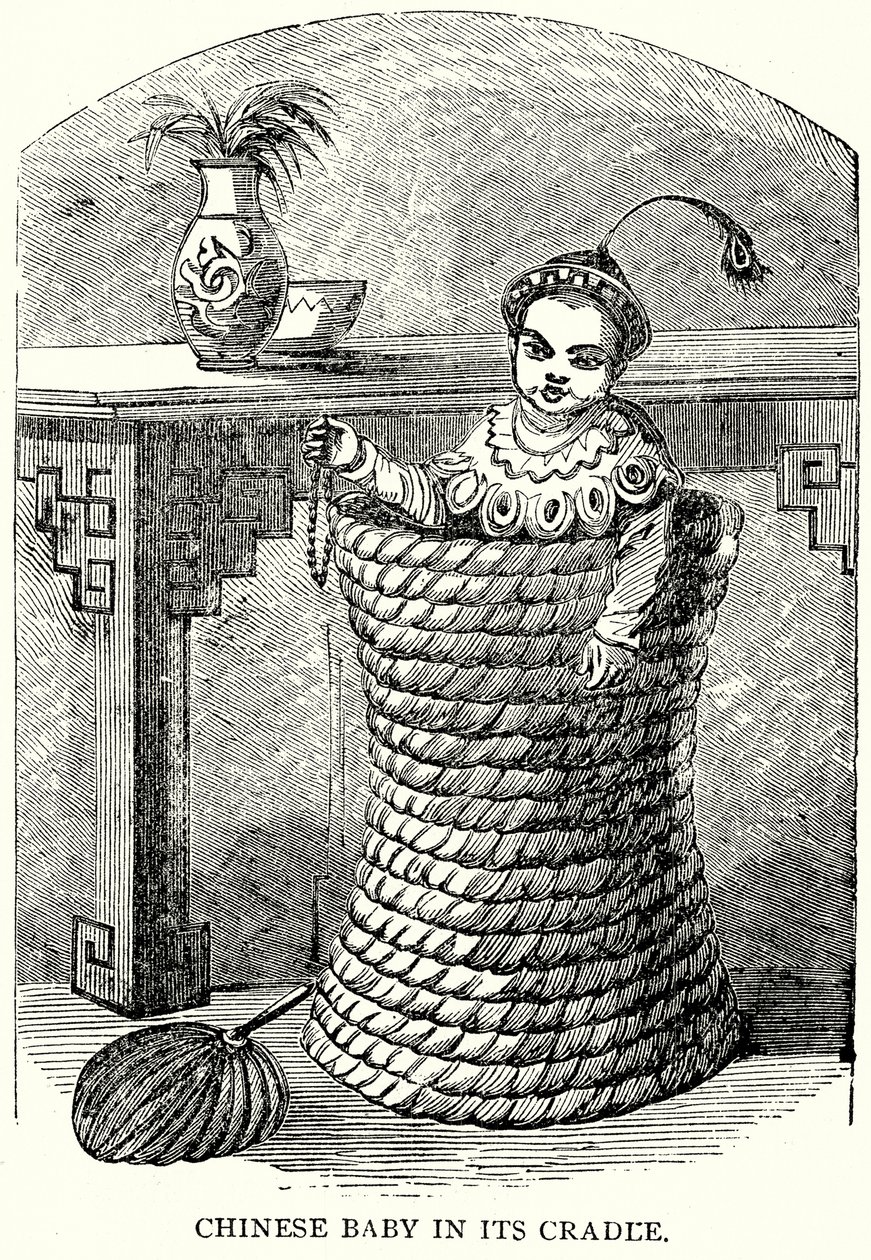 Bébé chinois dans son berceau (gravure) - English School