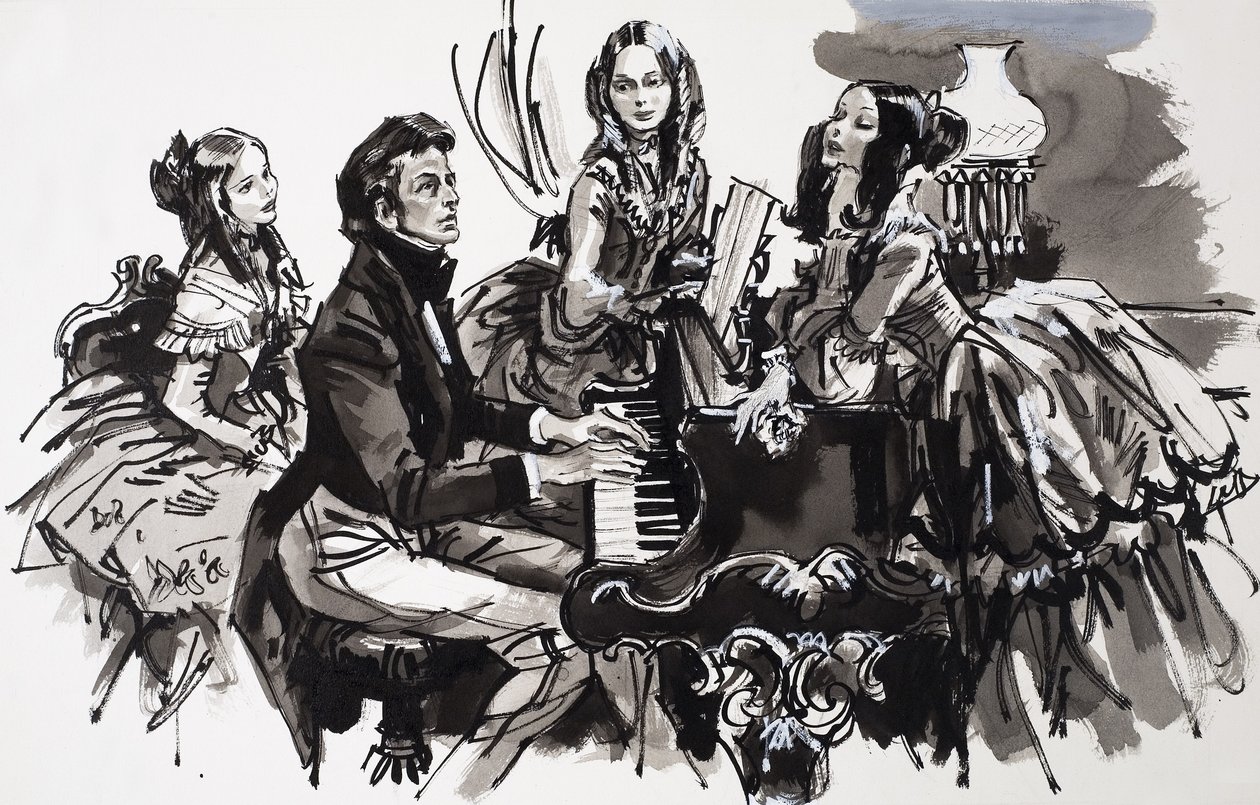 Chopin avec des admiratrices (gouache sur papier) - English School