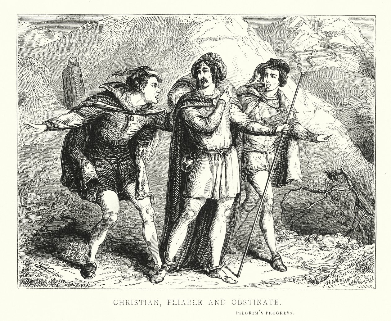 Christian, Pliable et Obstiné (gravure) - English School