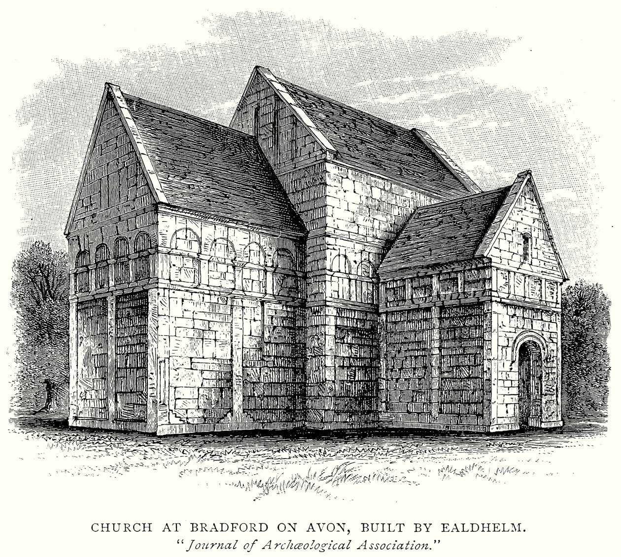 Église de Bradford on Avon, construite par Ealdhelm (gravure) - English School