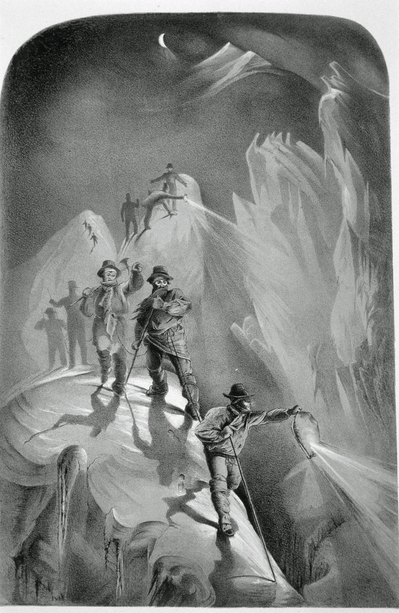 Escalade de nuit, extrait de Ten Scenes in the Last Ascent of Mont Blanc Including Five Views from the Summit, par J.D.H. Browne, publié en 1853 - English School