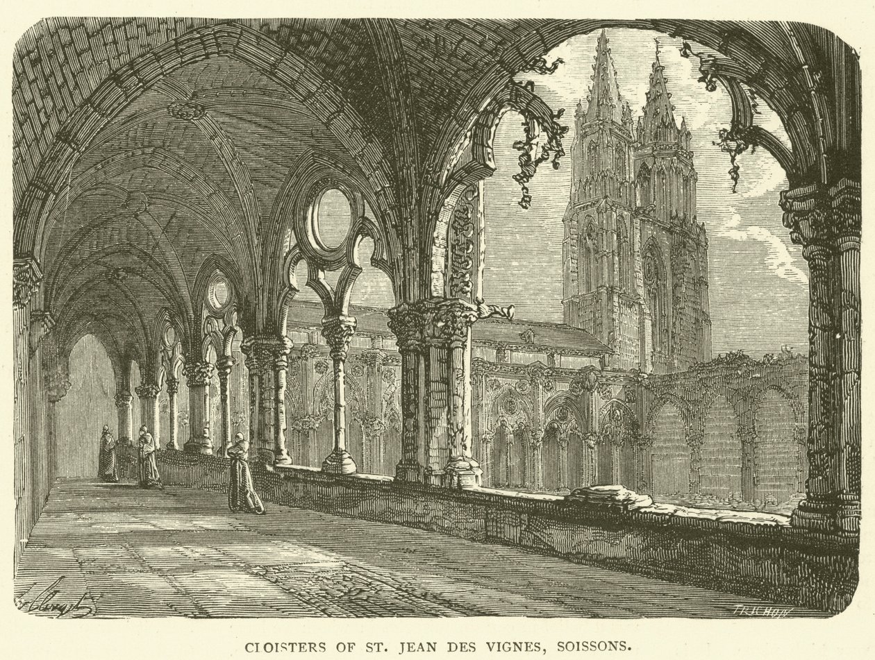 Cloisters of St Jean des Vignes, Soissons (engraving) - English School