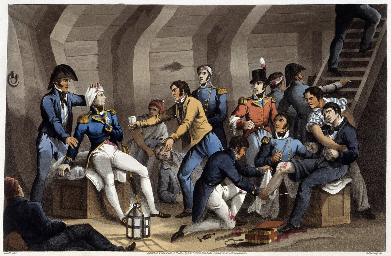 Cockpit dans "Anecdotes historiques, militaires et navales et incidents arrivés aux armes de la Grande-Bretagne et de leurs alliés, se terminant à Waterloo" par Edward Orme. Ill. par Fry, Sutherland, Clark, Dubourg, W.Heart, JA, Atkinson... Ed. 1819, Londr - English School