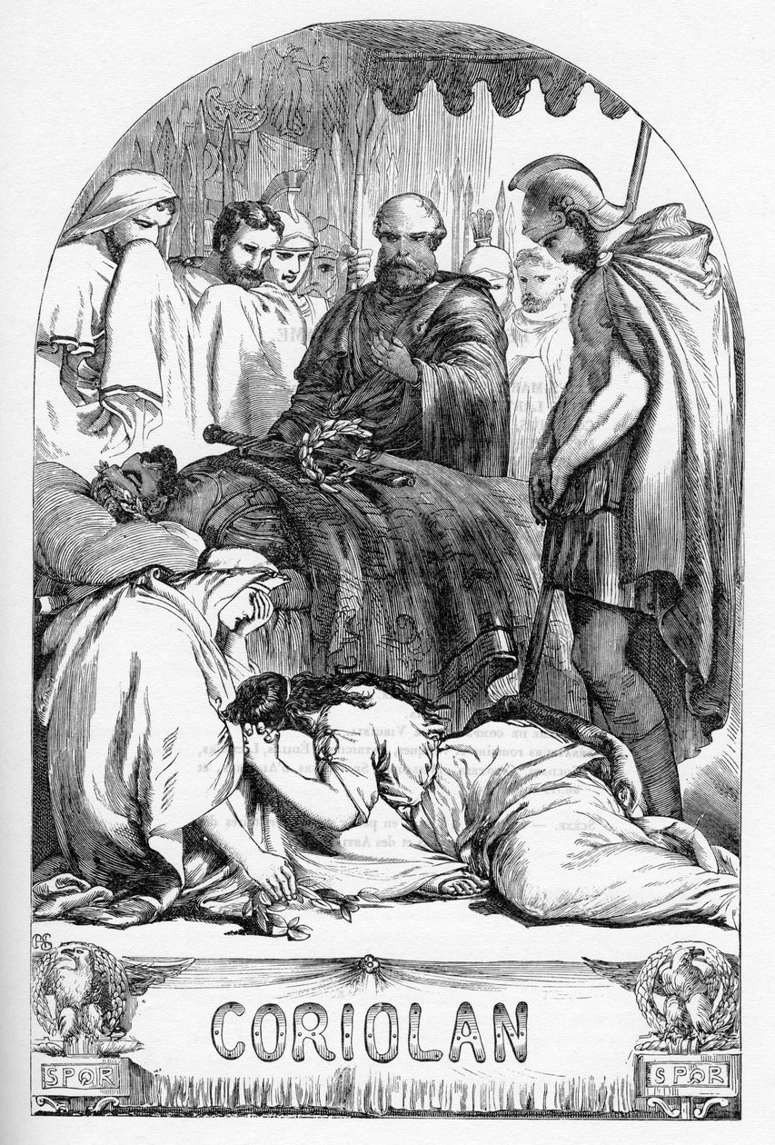 Coriolan - Illustration dans « Œuvres complètes de William Shakespeare » 1866 - Les illustrations et la forme générale de cette édition sont empruntées au Shakespeare illustré de Cassell, publié à Londres - English School