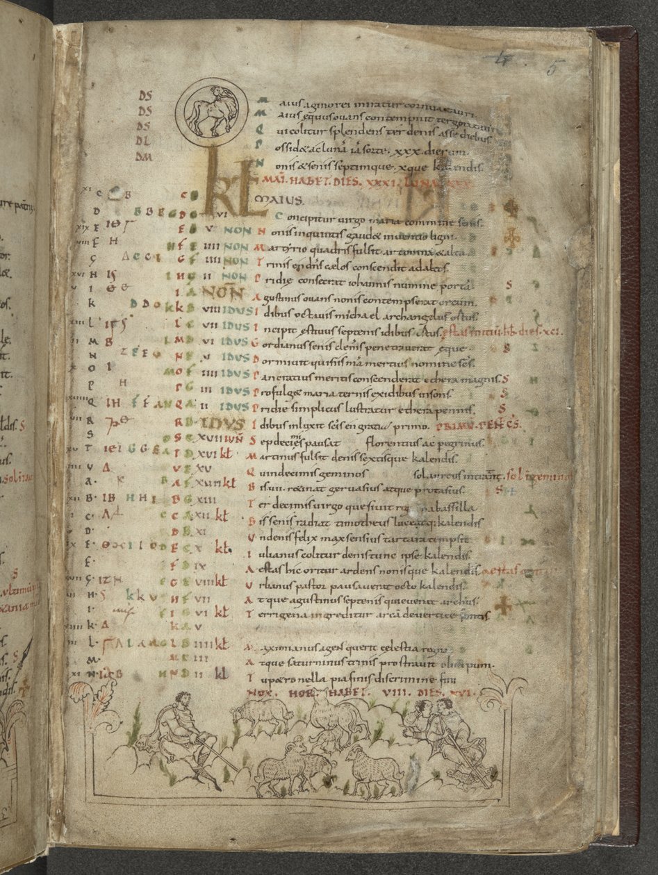 Page de calendrier pour mai : Bergers et troupeau - English School