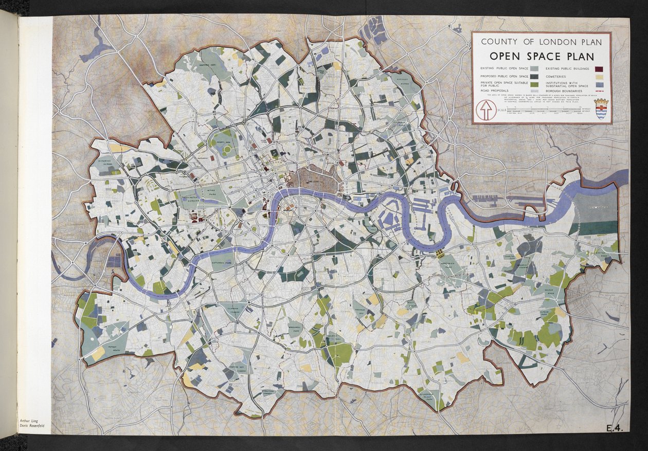 Plan des espaces ouverts du comté de Londres / préparé pour le conseil du comté de Londres par J.H. Forshaw et Patrick Abercrombie - English School