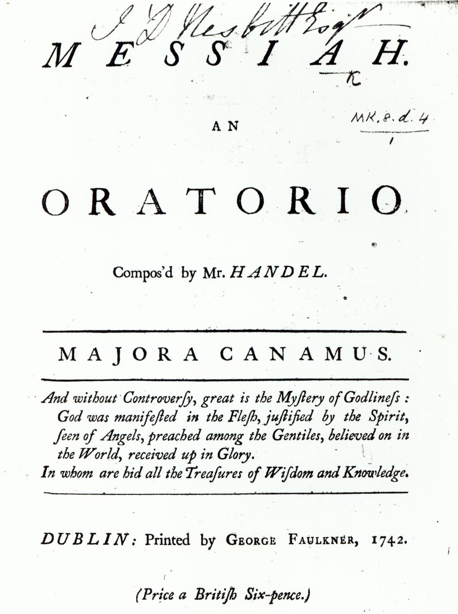 Couverture de la partition du Messie de Haendel, publiée en 1742 - English School