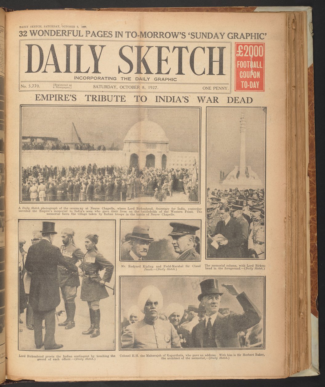 Daily Sketch, montrant Rudyard Kipling à Neuve Chapelle, 8 octobre - English School