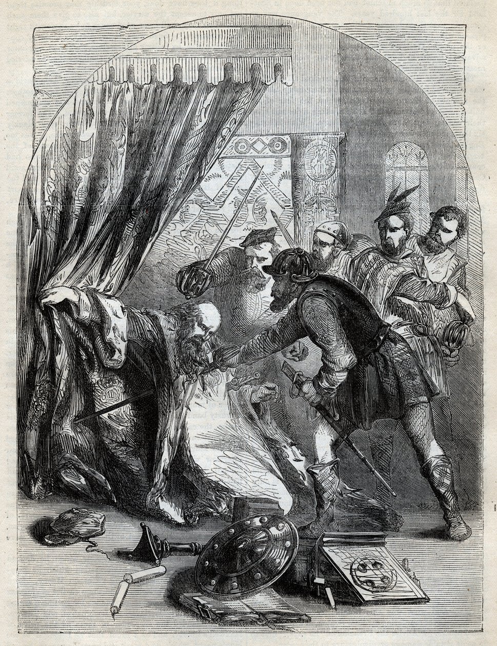 Mort du cardinal Beaton, 29 mai 1546 - Cardinal David Beaton (c1494-1546), archevêque de St. Andrews, assassiné pendant la Réforme écossaise - gravure de 