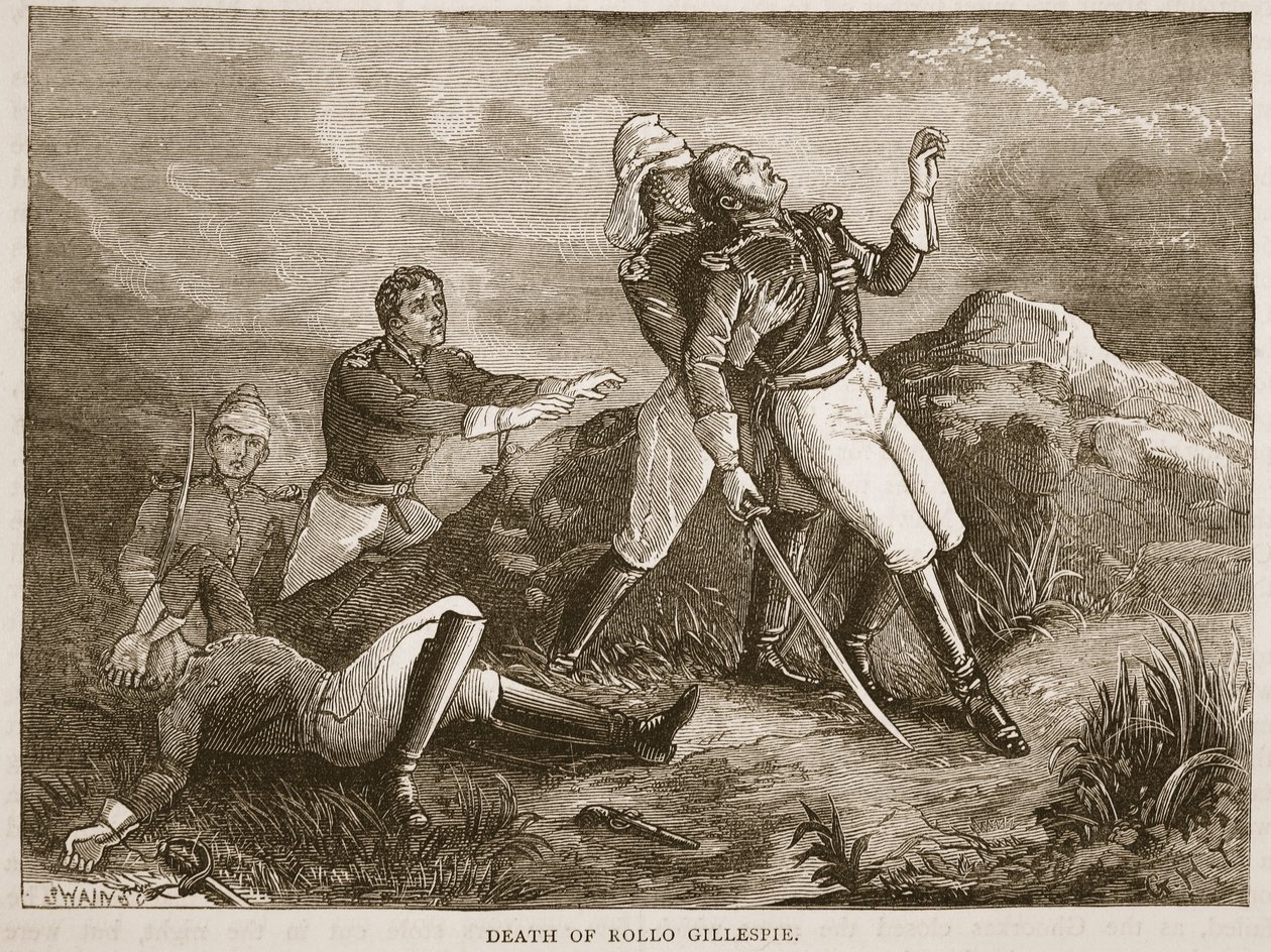 Mort de Rollo Gillespie, illustration de Cassells Illustrated History of India par James Grant, pub. 1879 - English School