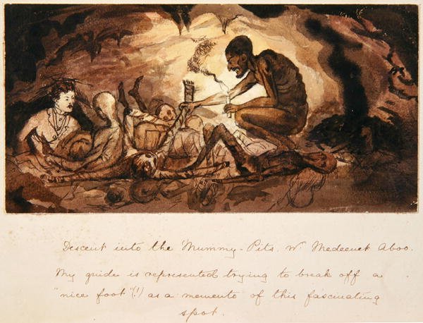 Descente dans les fosses des momies, près de Medeenet Aboo, vers 1880 - English School