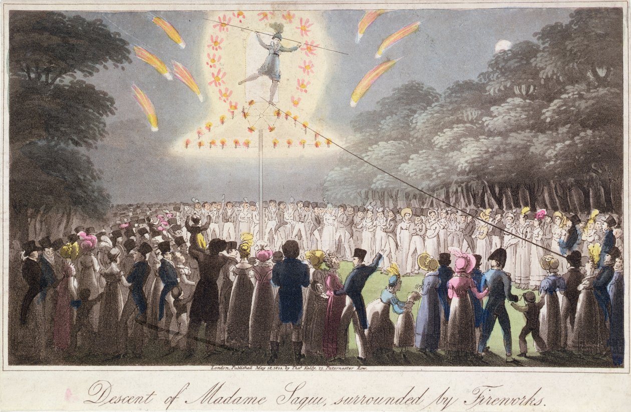 Descente de Madame Saqui, entourée de feux d