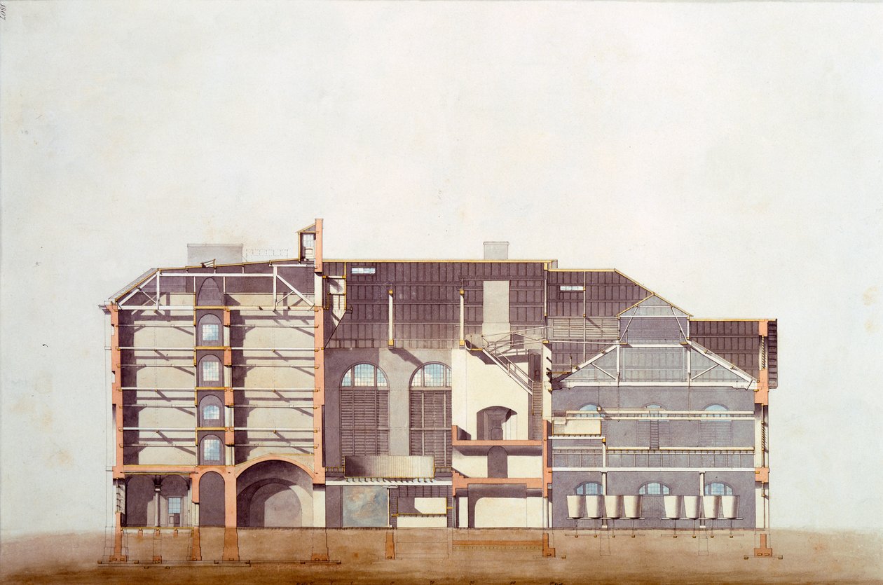 Conception pour la brasserie Stag, dessin manuscrit original des bureaux de George Saunders, vers 1807 - English School