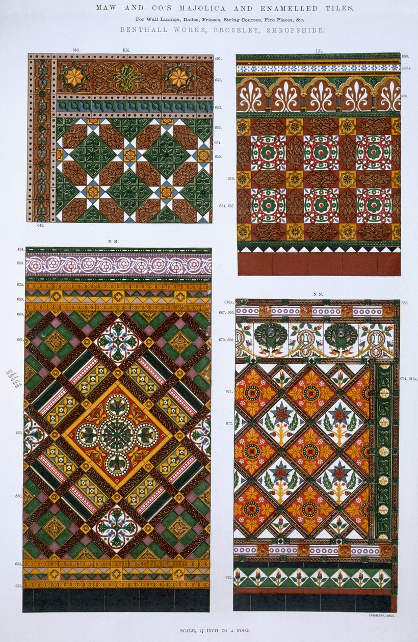 Dessins pour des majoliques et des carreaux émaillés pour Maw & Co., Benthall Works, Brosley, Shropshire - English School