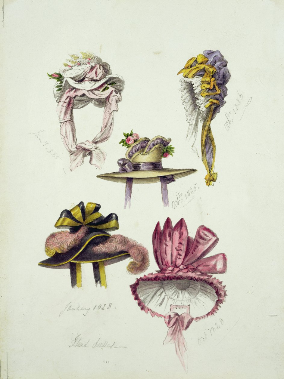 Dessins de chapeaux de la Régence, 1828 - English School