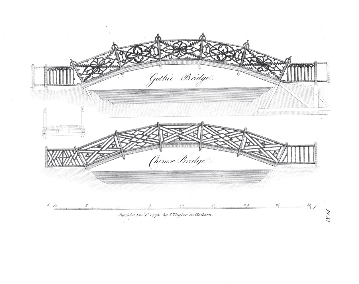 Dessins pour des ponts de jardin, publié en 1773 - English School
