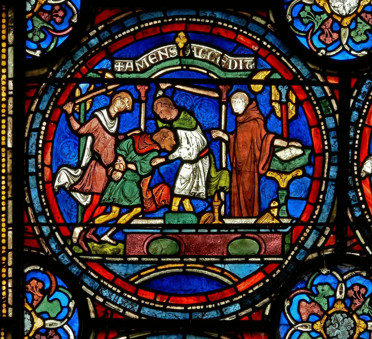 (détail) de la fenêtre du Miracle : Henry le Fou de Fordwich - English School