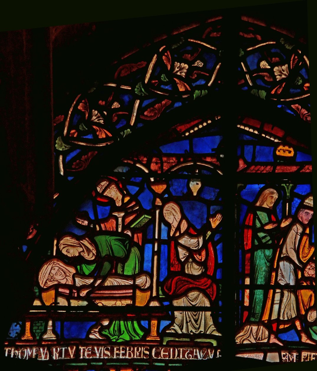Détail de la fenêtre des Miracles représentant Saint Thomas apparaissant à l