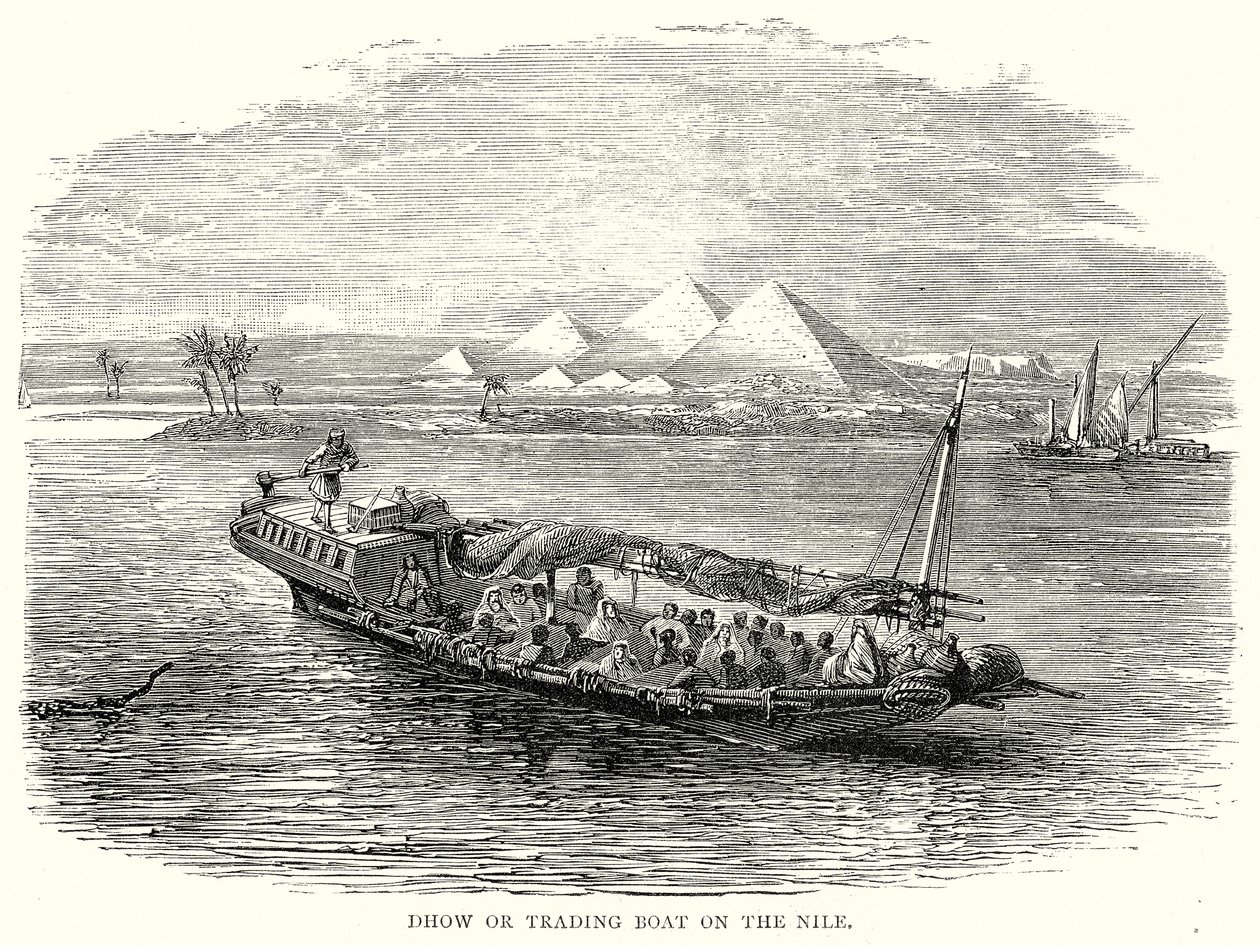 Dhow ou bateau de commerce sur le Nil (gravure) - English School