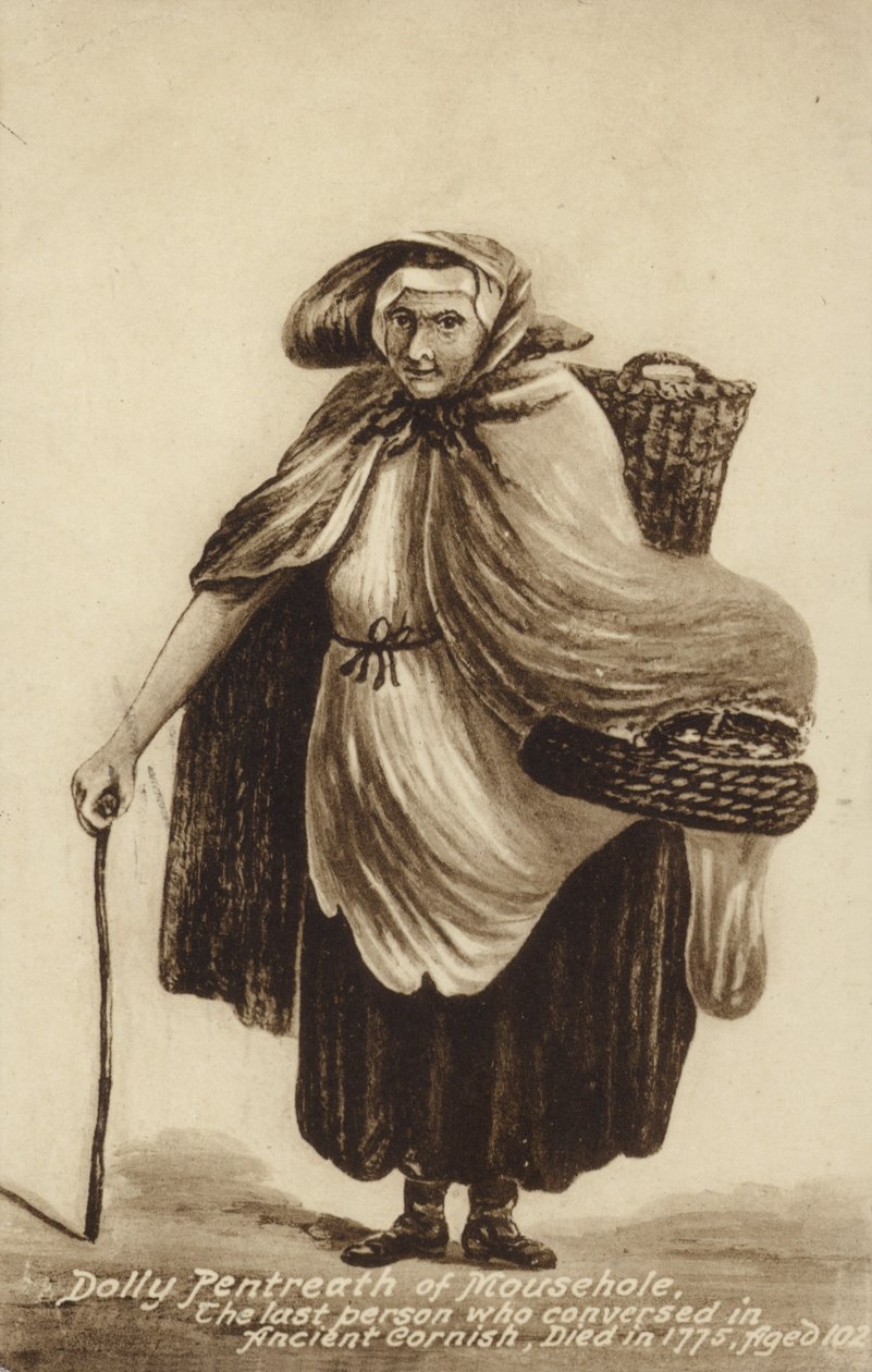 Dolly Pentreath of Mousehole, la dernière personne à avoir conversé en ancien cornique (litho) - English School