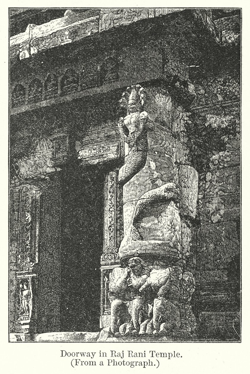 Porte du temple Raj Rani (gravure) - English School